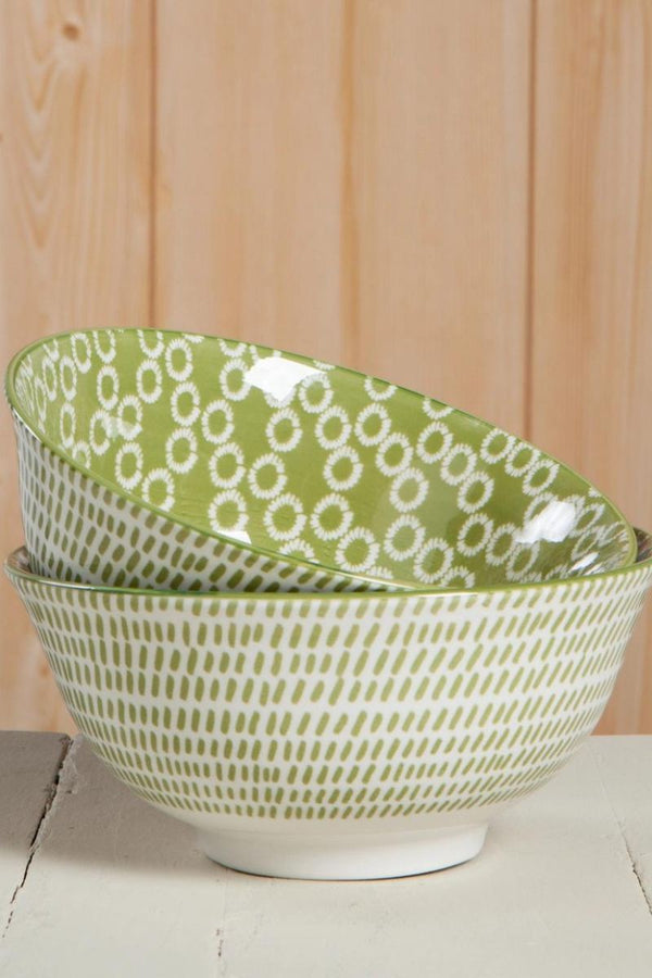 Green Ring Stamped Bowl 6 Inch