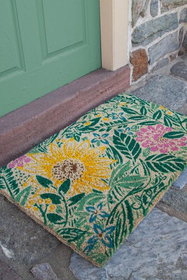 Williamsburg Sunflower Blockprint Handwoven Coir Doormat
