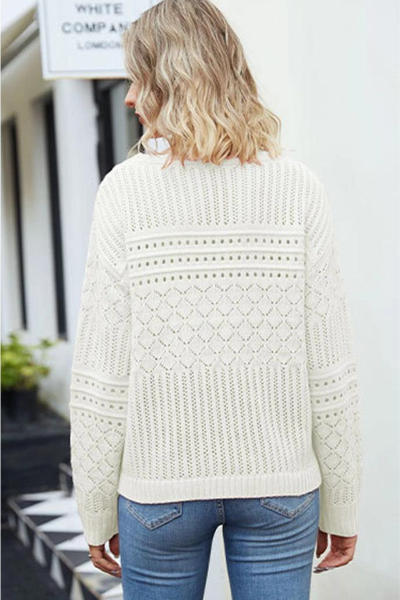 Eyelet Crochet Knitted Long Sleeve Sweater