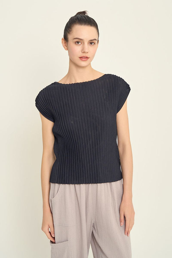 Pleated Boatneck Blouse