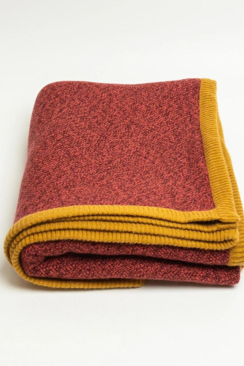 Red-100% Pure Cashmere Reversible Luxury Blanket Travel Throw