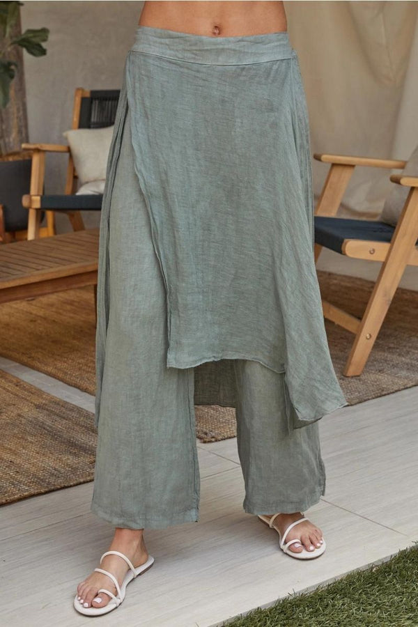 Italian Linen Draped Skirt Overlay with Pant