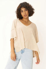 Oh Girl Raw V Neck Textured Tee