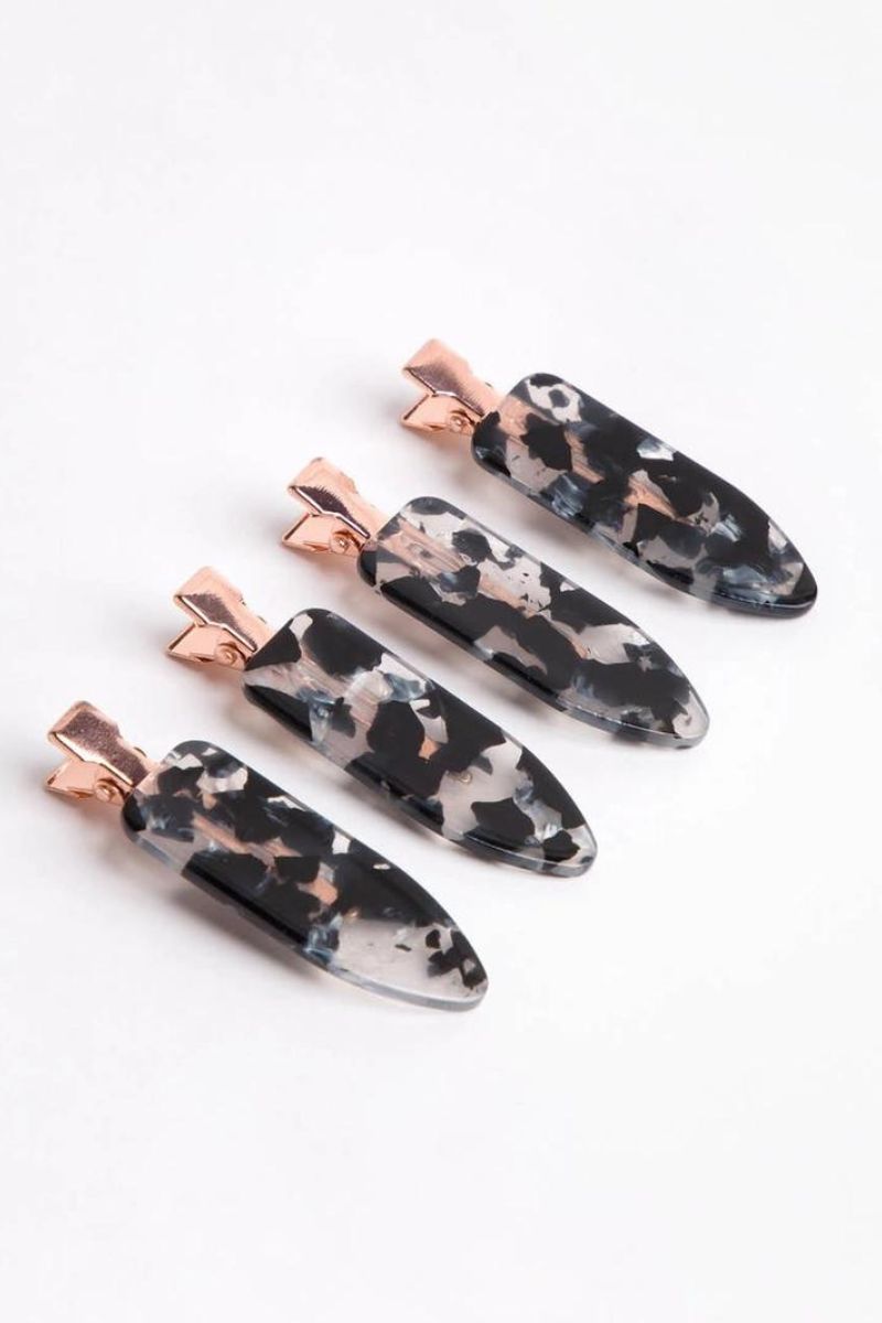 Eco-Friendly Creaseless Clips 4pc Set - Black Terrazzo