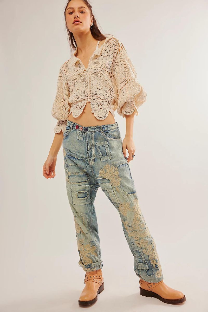 Lace Embroidered Miner Denims