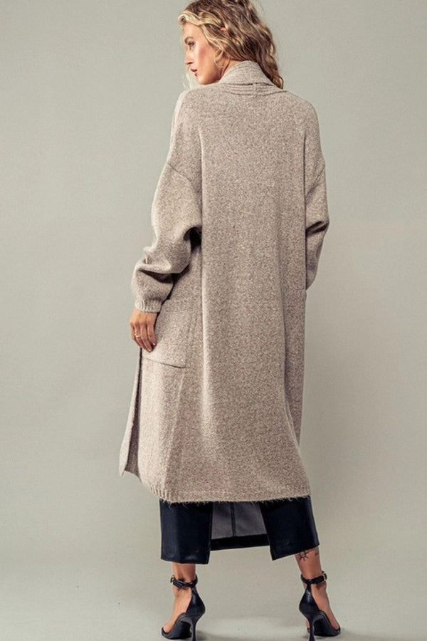 Elongated Wooly Knit Open Cardigan