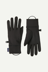 Pair of black gloves on a light gray background