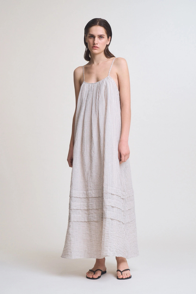 Stripe Pleat Tuck Dress