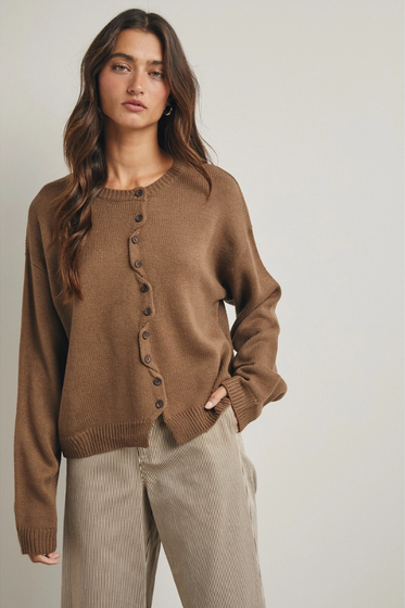 Scallop Placket Button-Up Cardigan