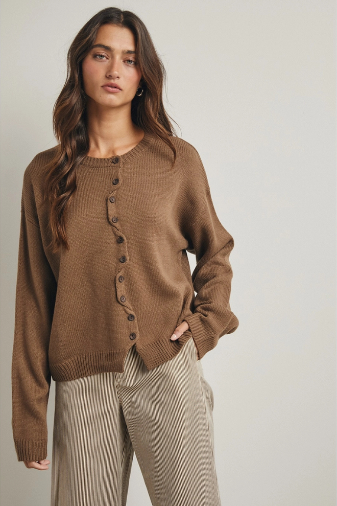 Scallop Placket Button-Up Cardigan