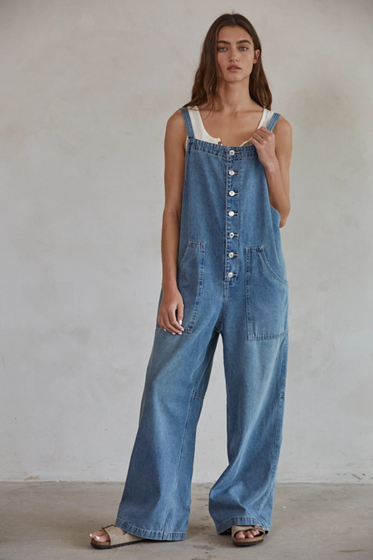 Denim Square Wide Leg Overalls
