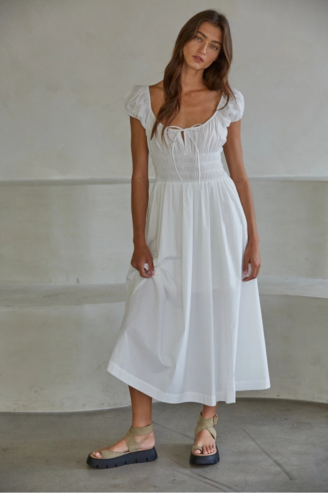 By Together- Woven Smocked Midi Dress White / M