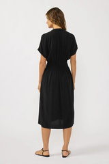 Pleated Front Waist Button Down Midi Dress