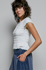 Gathered Hem Smocking Short Top