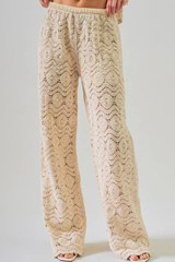 Natural Crochet Wide-Leg Pants