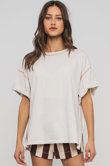 Contrast Stitch Mineral Wash Spring Oversized Tee
