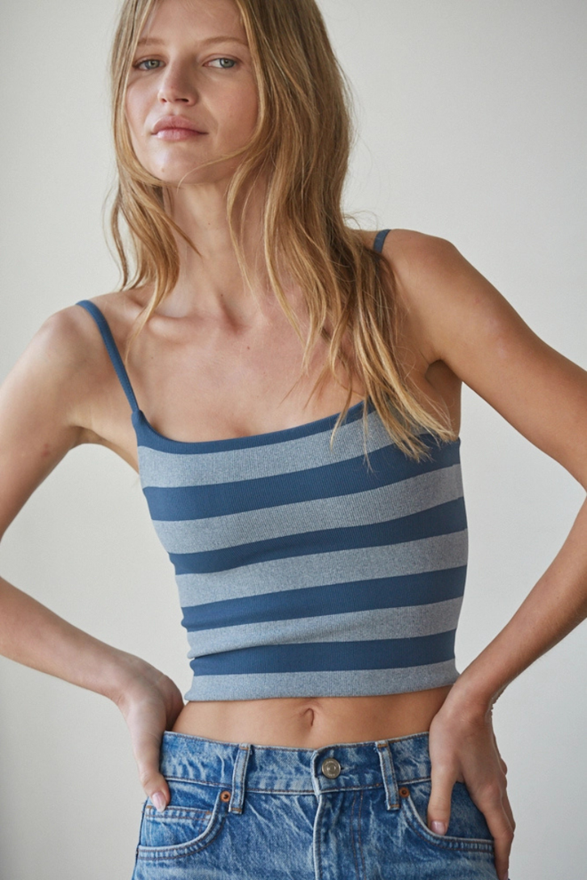 Knit Striped Seamless Cami Strap Reversible Top