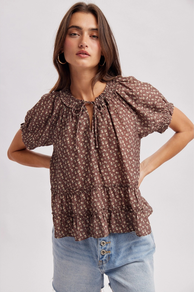 Tie Neck Floral Blouse