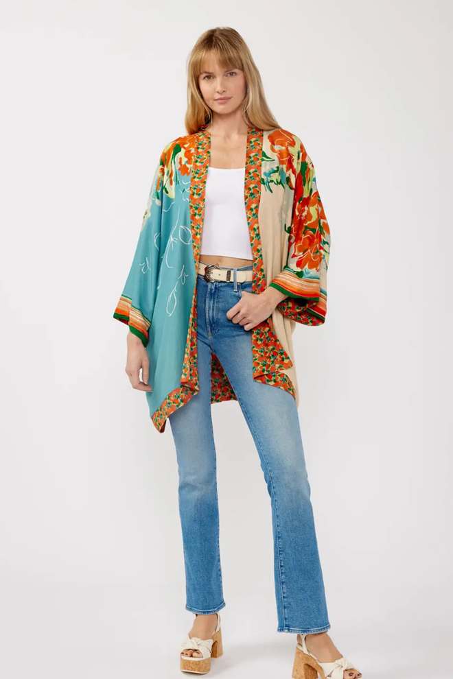 Teal Floral Kimono