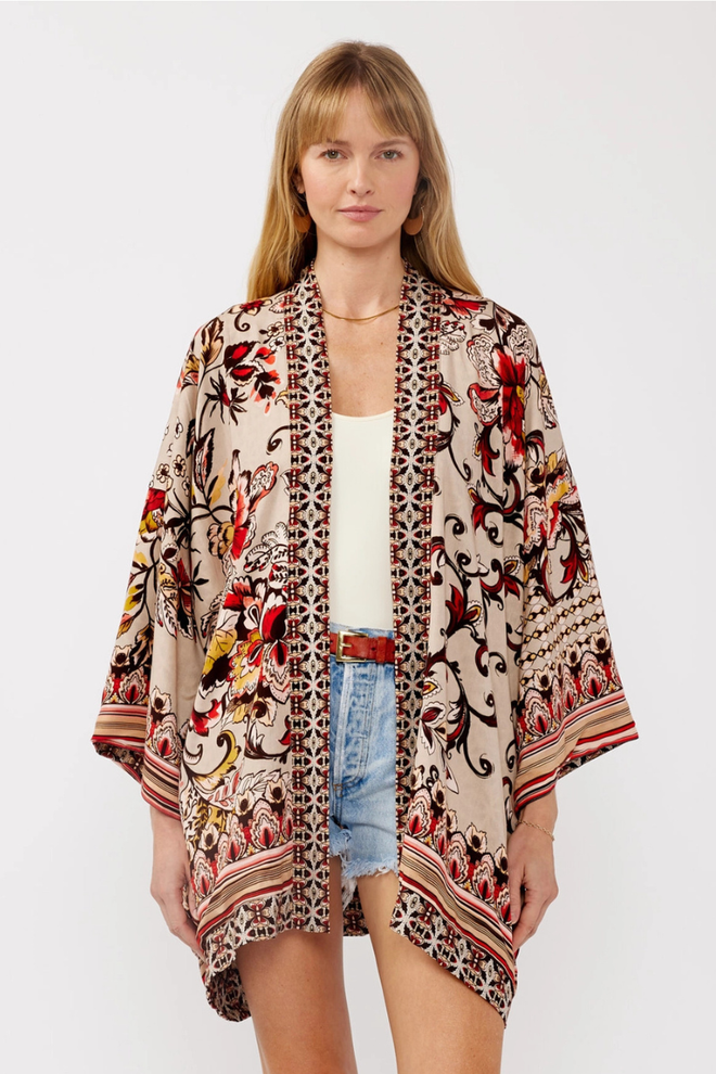 Burgundy Floral Kimono