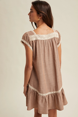 Striped Mini Dress with Lace Trim
