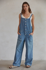 Denim Square Wide Leg Overalls