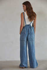 Denim Square Wide Leg Overalls