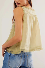 Lace Trim Button Tank