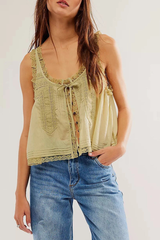 Lace Trim Button Tank