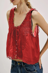 Lace Trim Button Tank