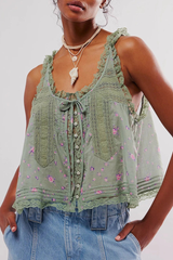 Lace Trim Button Tank