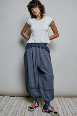 Gathered Hem Smocking Short Top