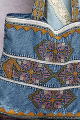 Refined Trim Embroidered Vintage Wash Denim Tote Bag