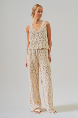 Natural Crochet Wide-Leg Pants