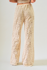 Natural Crochet Wide-Leg Pants