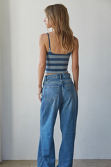 Knit Striped Seamless Cami Strap Reversible Top