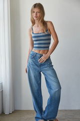Knit Striped Seamless Cami Strap Reversible Top