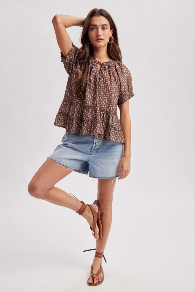 Tie Neck Floral Blouse