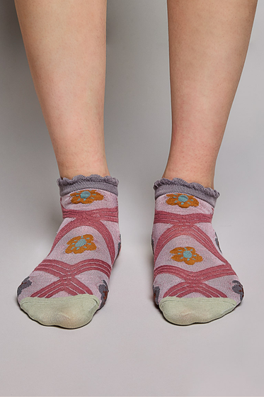 Floral Ankle Textured Wave Contrast Vintage Socks