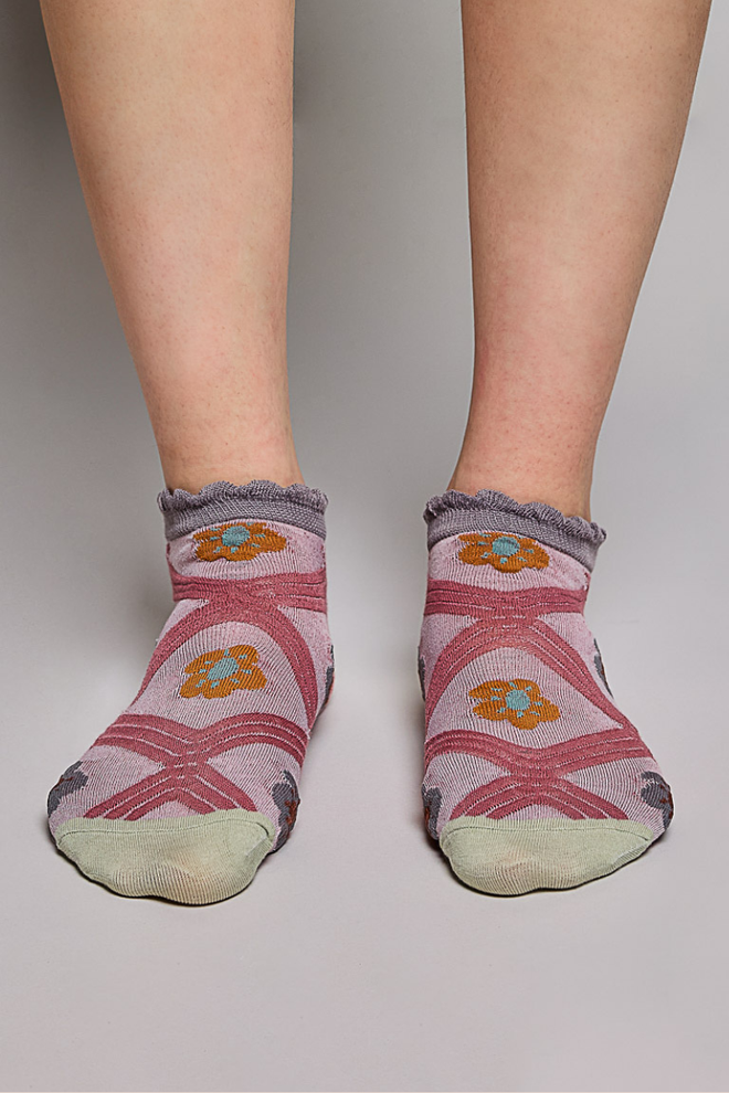 Floral Ankle Textured Wave Contrast Vintage Socks