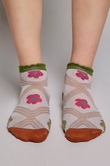 Floral Ankle Textured Wave Contrast Vintage Socks