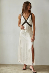 Satin Contrast Lace Trim Detail Sleeveless Top
