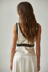 Satin Contrast Lace Trim Detail Sleeveless Top
