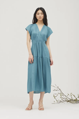 Ruffle Satin Midi Dress