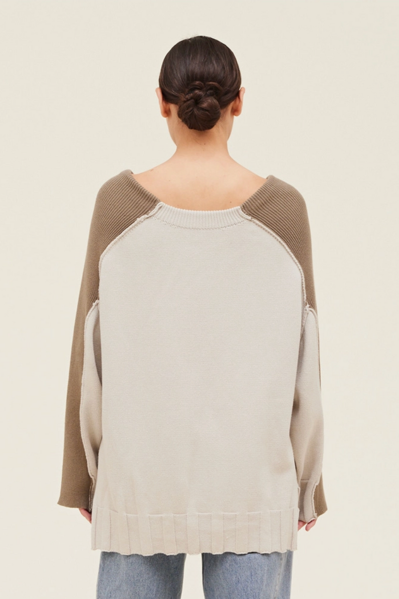 Two Toned Raised Neck Sweater