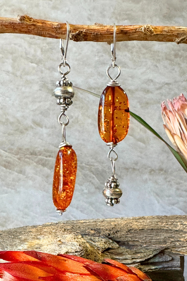 Silver + Amber Earrings