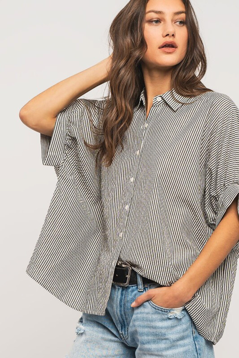 Boxy Pinstriped Cuff Shirt