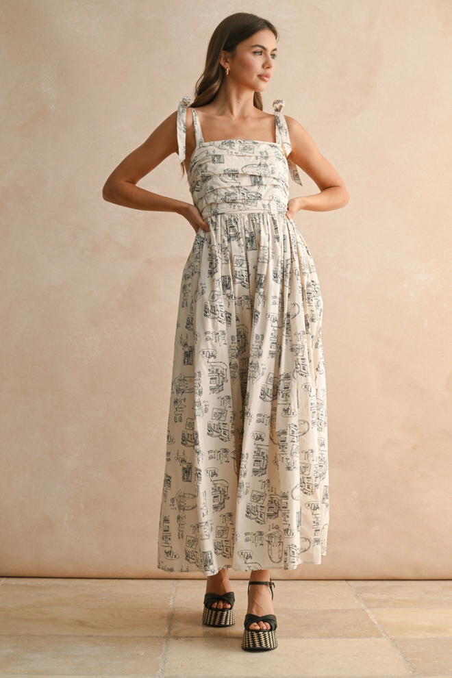 Town Print Long Dress