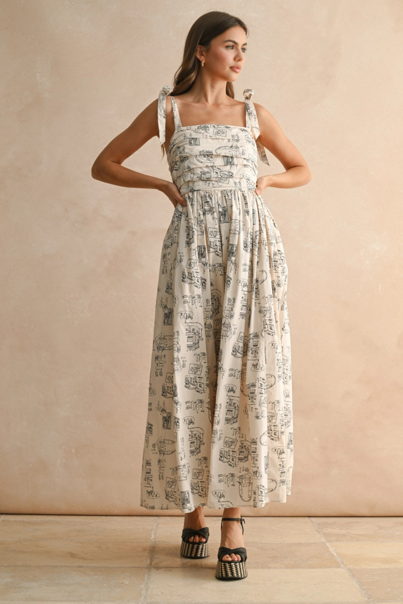 Town Print Long Dress