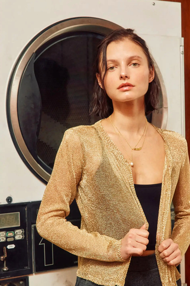 Metallic Open Front Cardigan